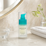 Pevonia C Evolutive Eye Gel 15ml on a luxury bathroom vanity for tired eyes, puffiness and dark circles