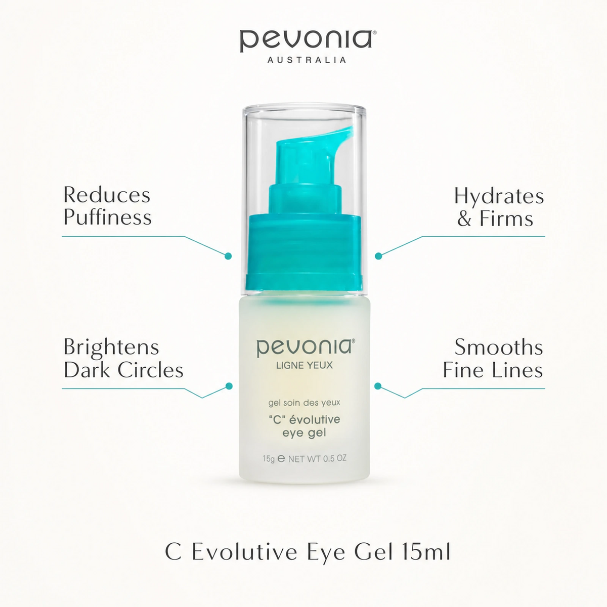 Pevonia C Evolutive Eye Gel 15ml with benefits for puffiness, dark circles, hydration and fine lines