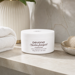 Pevonia Chocolate Indulgence Moisturizer 150ml on a luxury bathroom vanity for deeply nourished, softer and more radiant face and body skin