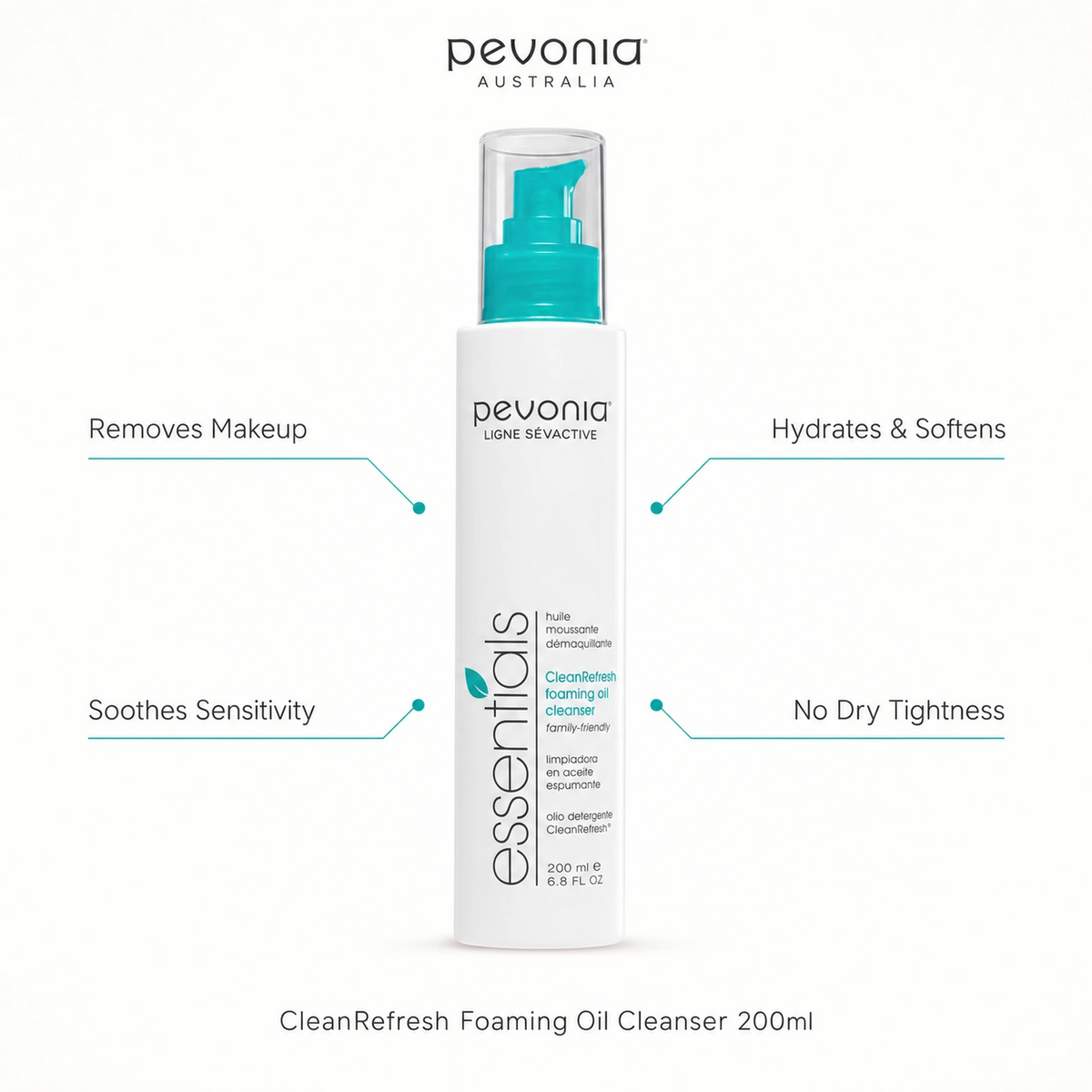 Pevonia CleanRefresh Foaming Oil Cleanser 200ml with benefits for makeup removal, hydration, sensitivity and no dry tightness