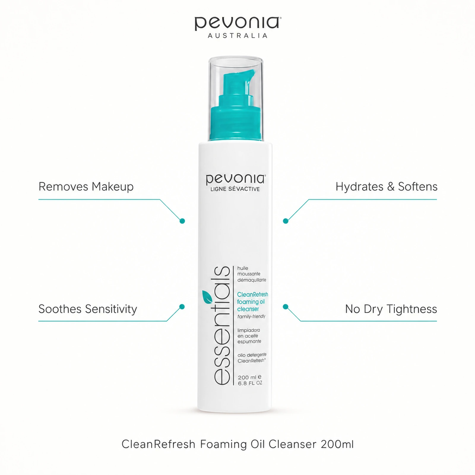 Pevonia CleanRefresh Foaming Oil Cleanser 200ml with benefits for makeup removal, hydration, sensitivity and no dry tightness