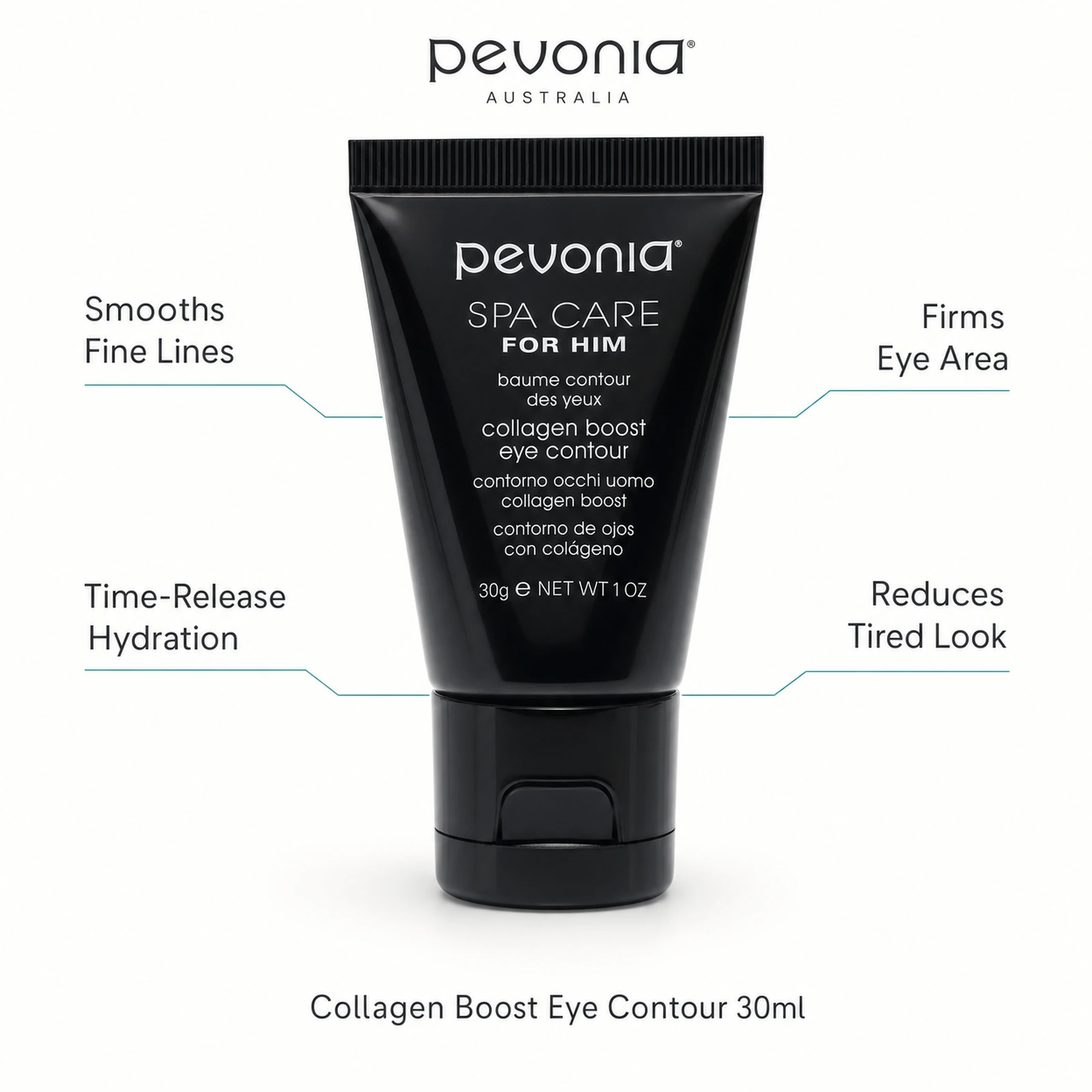 Pevonia Collagen Boost Eye Contour 30ml with benefits for fine lines, time-release hydration, firming and refreshed eyes