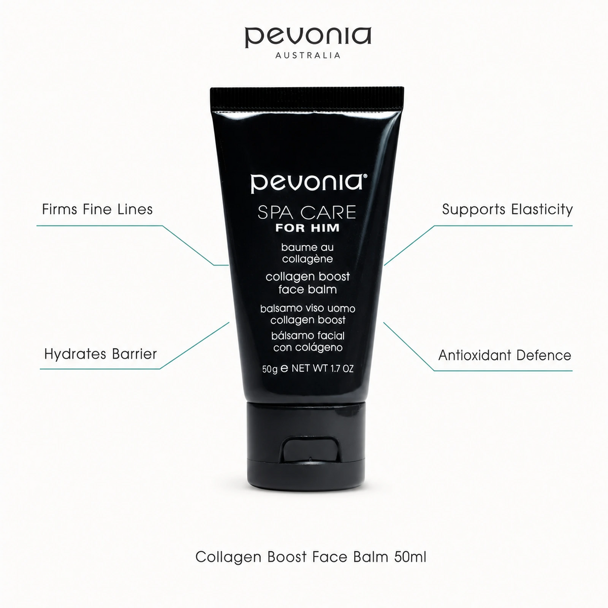 Pevonia Collagen Boost Face Balm 50ml with benefits for firming fine lines, elasticity, barrier hydration and antioxidant defence