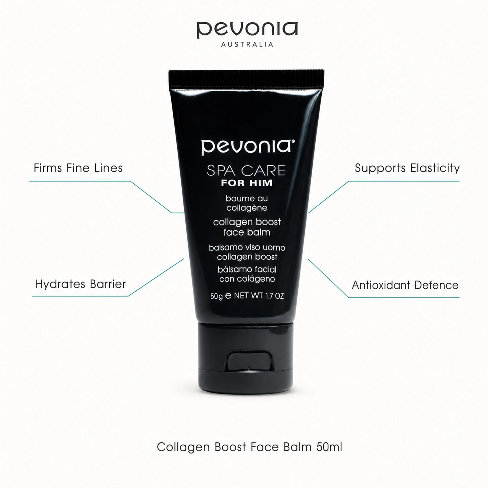 Pevonia Collagen Boost Face Balm 50ml with benefits for firming fine lines, elasticity, barrier hydration and antioxidant defence