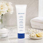 Pevonia Collagen Hand Cream 100ml on a luxury bathroom vanity for dry, rough and ageing hands
