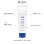 Pevonia Collagen Hand Cream 100ml with benefits for deep hydration, soft hands, cuticle care and non-greasy comfort