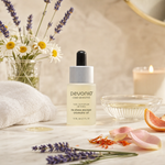 Pevonia De-Stress Escape Aromatic Oil 15ml on a luxury bathroom vanity for dry, tired and sensitive skin
