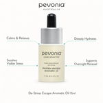 Pevonia De-Stress Escape Aromatic Oil 15ml with benefits for relaxation, hydration, visible stress and overnight renewal