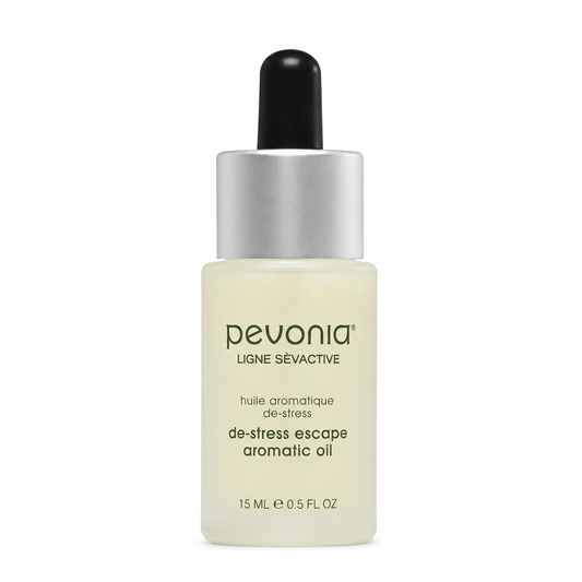 Pevonia De-Stress Escape Aromatic Oil 15ml bottle on clean white background.