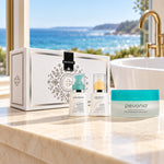 PEVONIA Dry Skin Gift Box in an Australian summer Christmas setting. File: pevonia-dry-skin-gift-box-australian-summer-2026.jpg