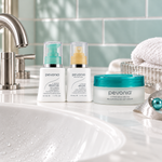 PEVONIA Dry Skin Gift Box in a styled product arrangement. File: pevonia-dry-skin-gift-box-products-creative-2026.png