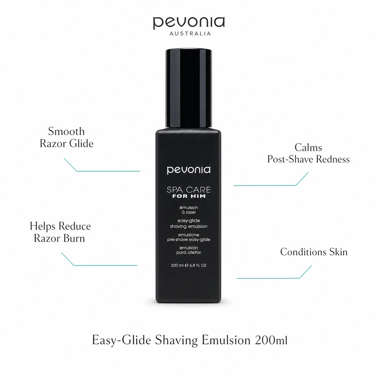 Pevonia Easy-Glide Shaving Emulsion 200ml with benefits for razor glide, reduced razor burn, post-shave comfort and conditioned skin