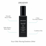 Pevonia Easy-Glide Shaving Emulsion 200ml with benefits for razor glide, reduced razor burn, post-shave comfort and conditioned skin