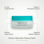 Pevonia Enzymo Spherides Peeling Cream jar with text on a white background