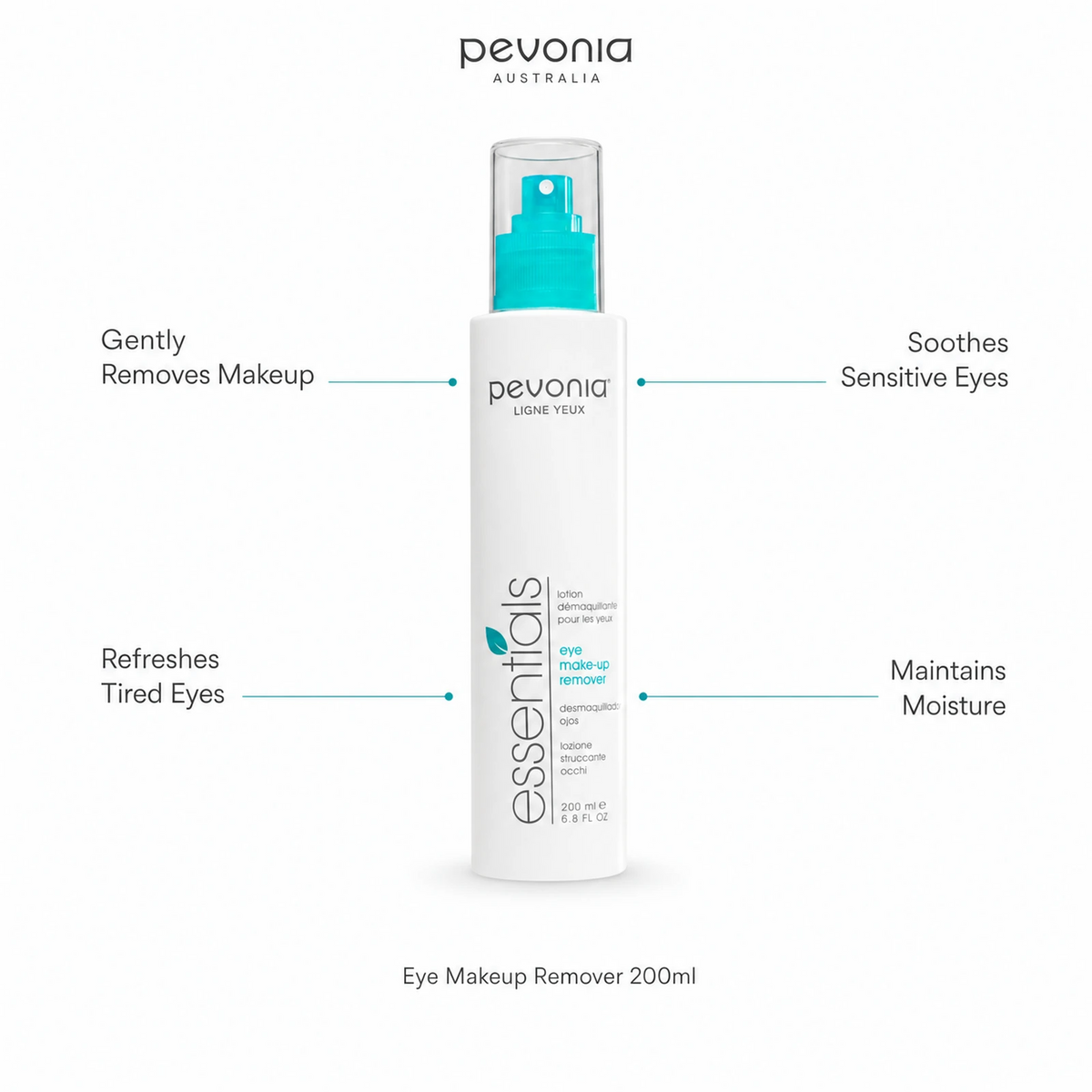 Pevonia Eye Makeup Remover 200ml with benefits for gentle makeup removal, sensitive eyes, tired eyes and hydration