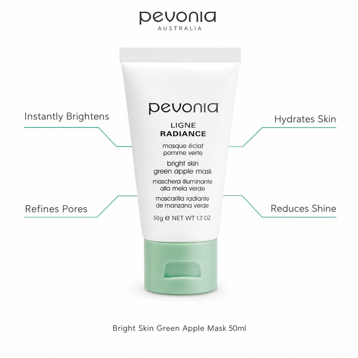 Pevonia Green Apple Mask 50ml with benefits for instant brightness, refined pores, hydration and reduced shine