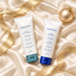 Pevonia Hand & Foot Gift Pack arranged in a festive flatlay. File: pevonia-hand-and-foot-gift-pack-christmas-flatlay-2026.jpg
