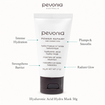 Pevonia Hyaluronic Acid Hydra Mask 50g with benefits for intense hydration, plumping, barrier support and radiance