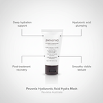 Pevonia Power Repair Hyaluronic Acid Hydra Mask 50g with features connector to use and ingredients on a white background