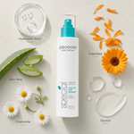Pevonia Hyaluronic Acid HydraMist 200ml ingredient flatlay with Hyaluronic Acid, Aloe Vera, Chamomile, Calendula and Glycerin
