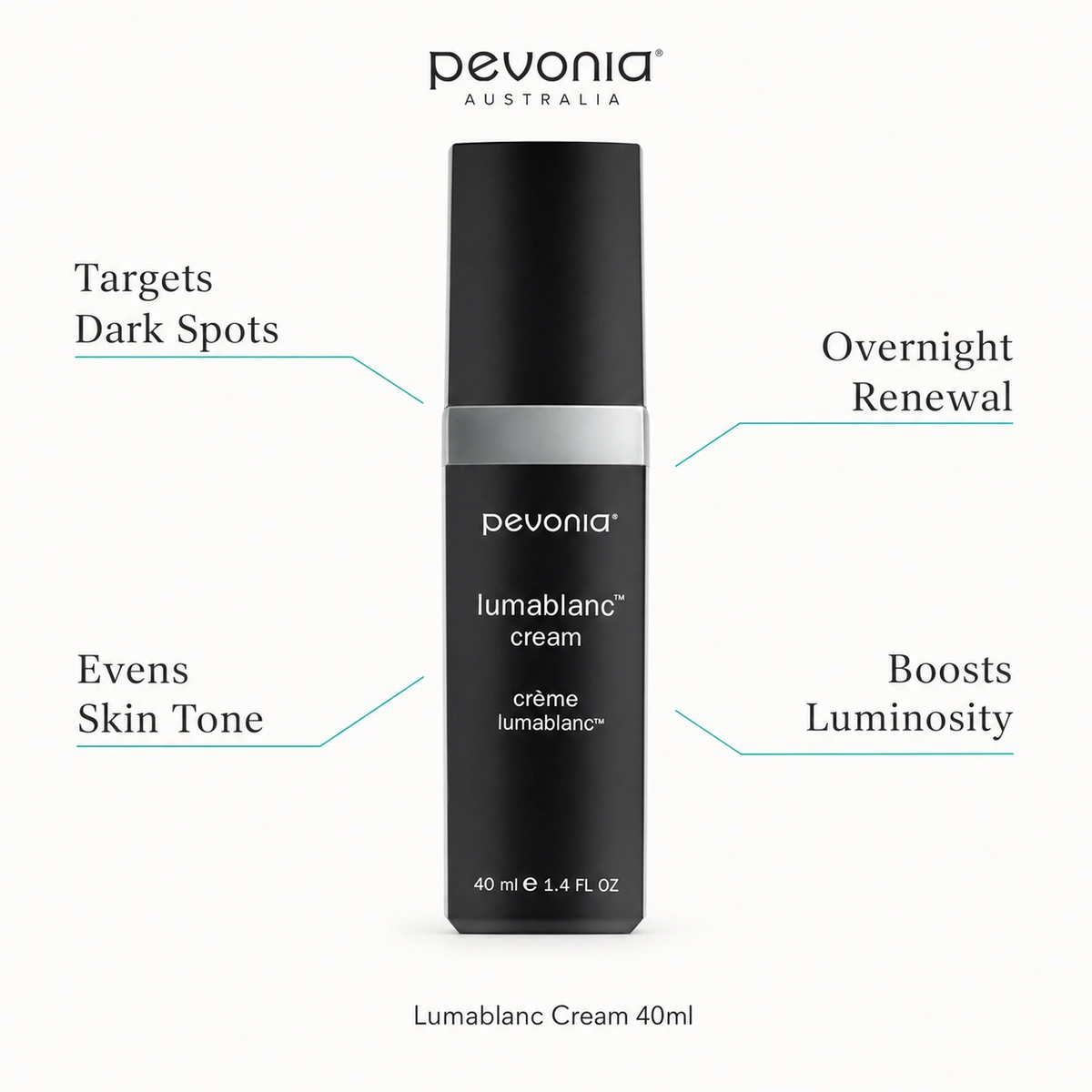 Pevonia Lumablanc Cream 40ml with benefits for dark spots, even skin tone, overnight renewal and luminous skin