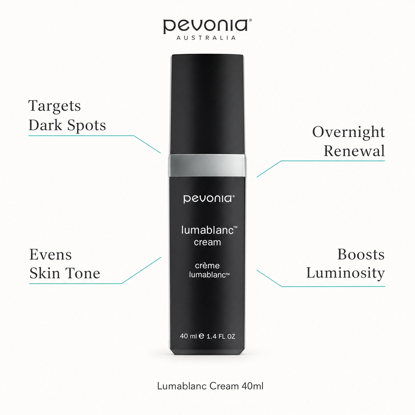 Pevonia Lumablanc Cream 40ml with benefits for dark spots, even skin tone, overnight renewal and luminous skin