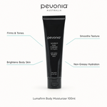 Pevonia Lumafirm Body Moisturizer 100ml with benefits for firming, brightening, smoother texture and non-greasy hydration