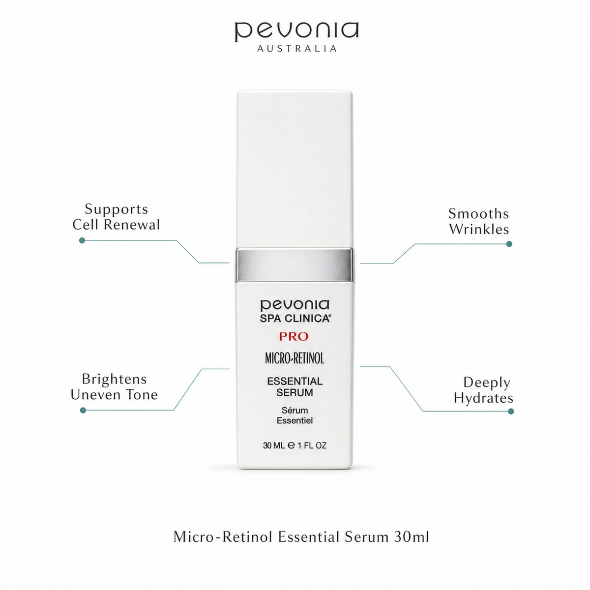 Pevonia Micro-Retinol Essential Serum 30ml with benefits for cell renewal, wrinkles, uneven tone and hydration