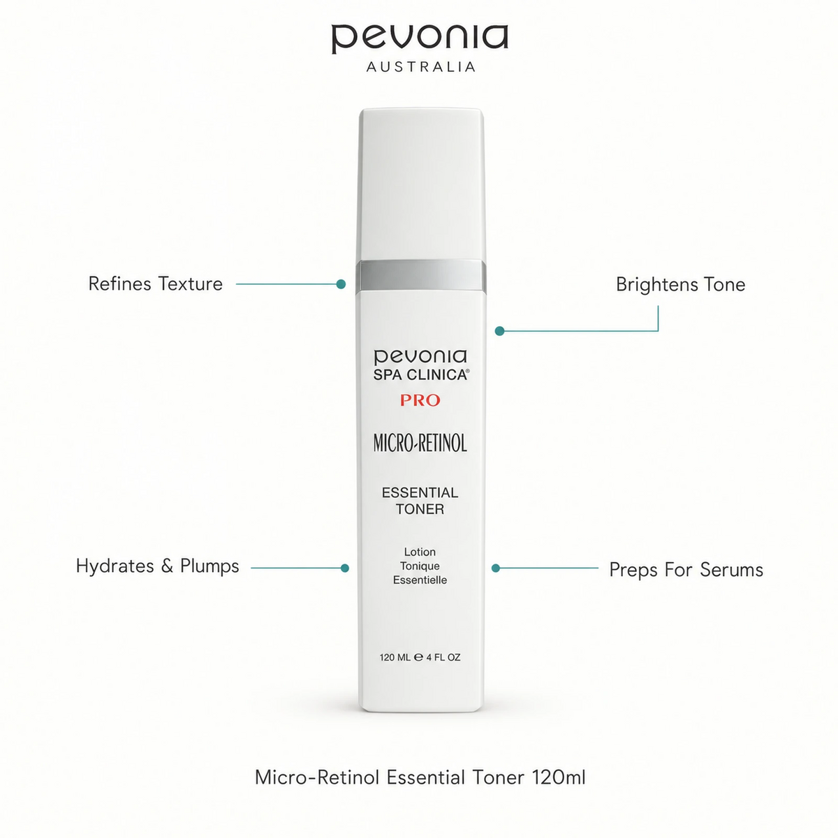 Pevonia Micro-Retinol Essential Toner 120ml with benefits for texture, tone, hydration and serum preparation