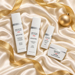 PEVONIA MICRO RETINOL SKIN REFINING GIFT BOX arranged in a festive flatlay. File: pevonia-micro-retinol-skin-refining-gift-box-christmas-flatlay-2026.jpg