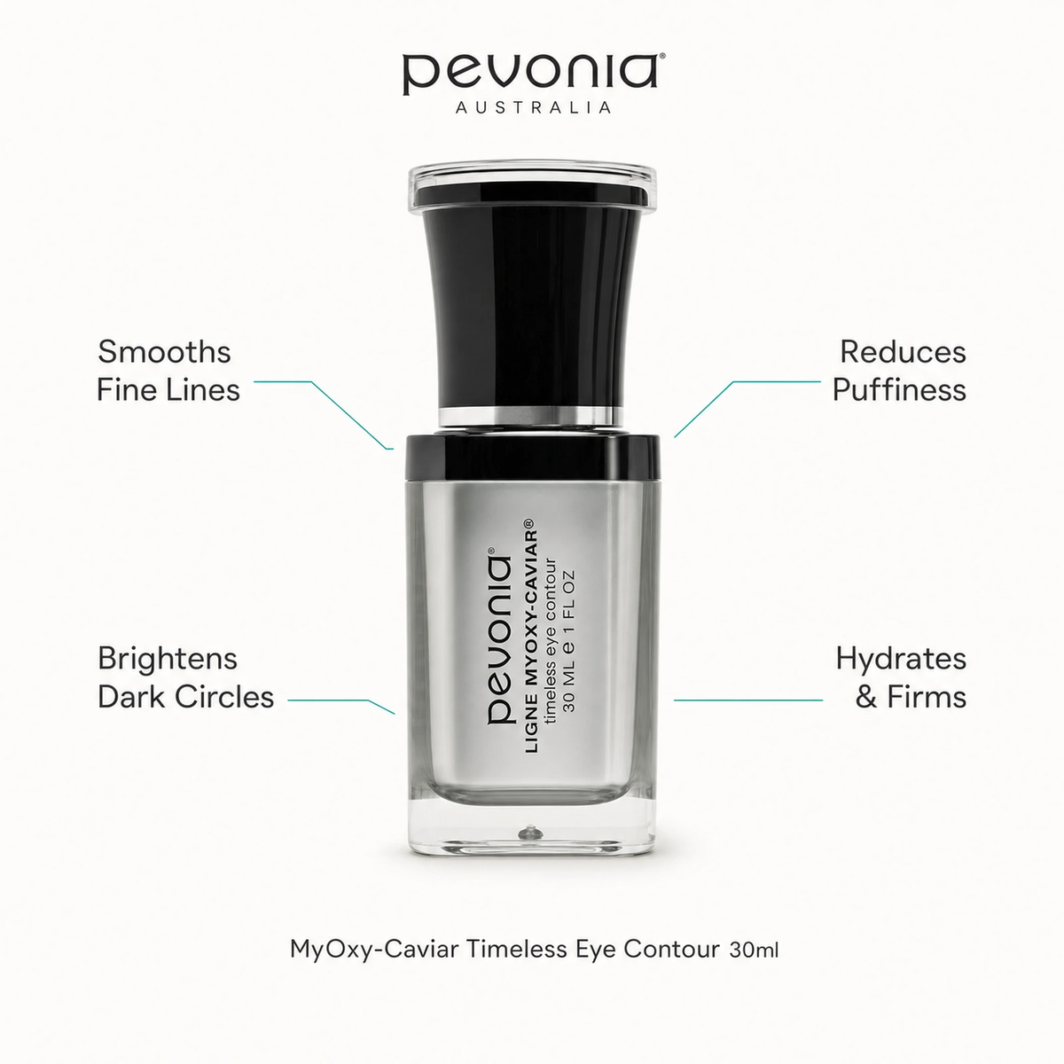 Pevonia MyOxy-Caviar Timeless Eye Contour 30ml with benefits for fine lines, puffiness, dark circles and firm hydration