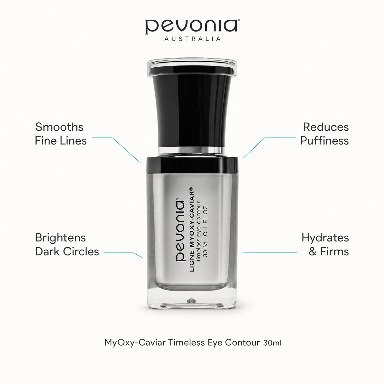 Pevonia MyOxy-Caviar Timeless Eye Contour 30ml with benefits for fine lines, puffiness, dark circles and firm hydration