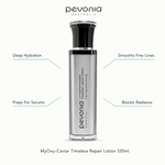 Pevonia MyOxy-Caviar Timeless Repair Lotion 120ml with benefits for deep hydration, serum preparation, fine line smoothing and radiance