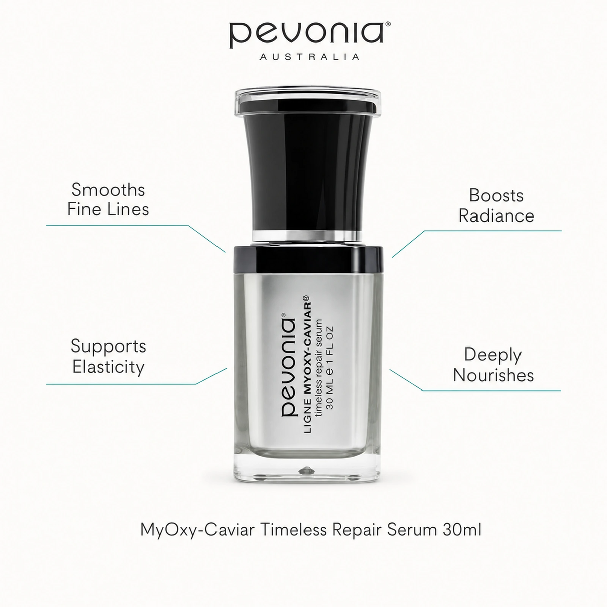 Pevonia MyOxy-Caviar Timeless Repair Serum 30ml with benefits for smoothing fine lines, elasticity, radiance and deep nourishment