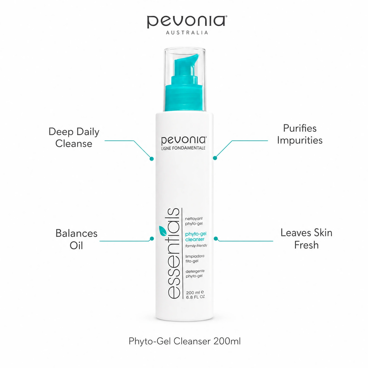 Pevonia Phyto-Gel Cleanser 200ml with benefits for deep cleansing, oil balance, impurity removal and fresh skin