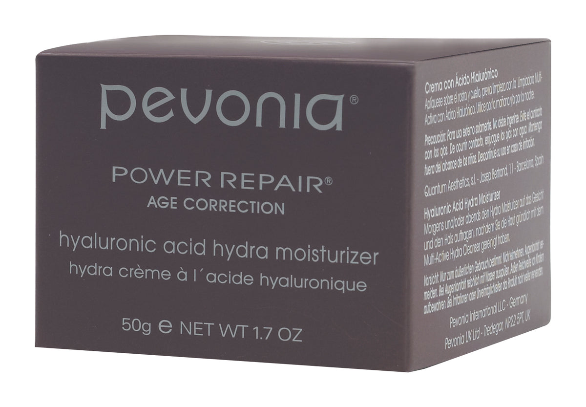 Pevonia Power Repair Age Correction hyaluronic acid Hydra Moisturizer boxed packaging on a white background 50g