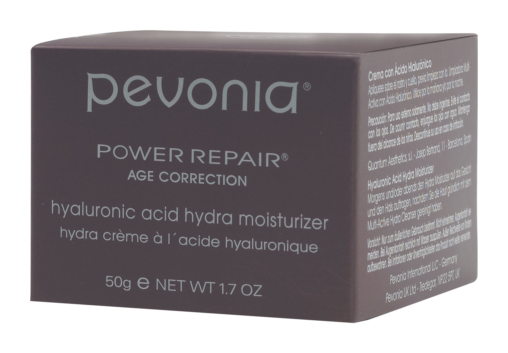 Pevonia Power Repair Age Correction hyaluronic acid Hydra Moisturizer boxed packaging on a white background 50g