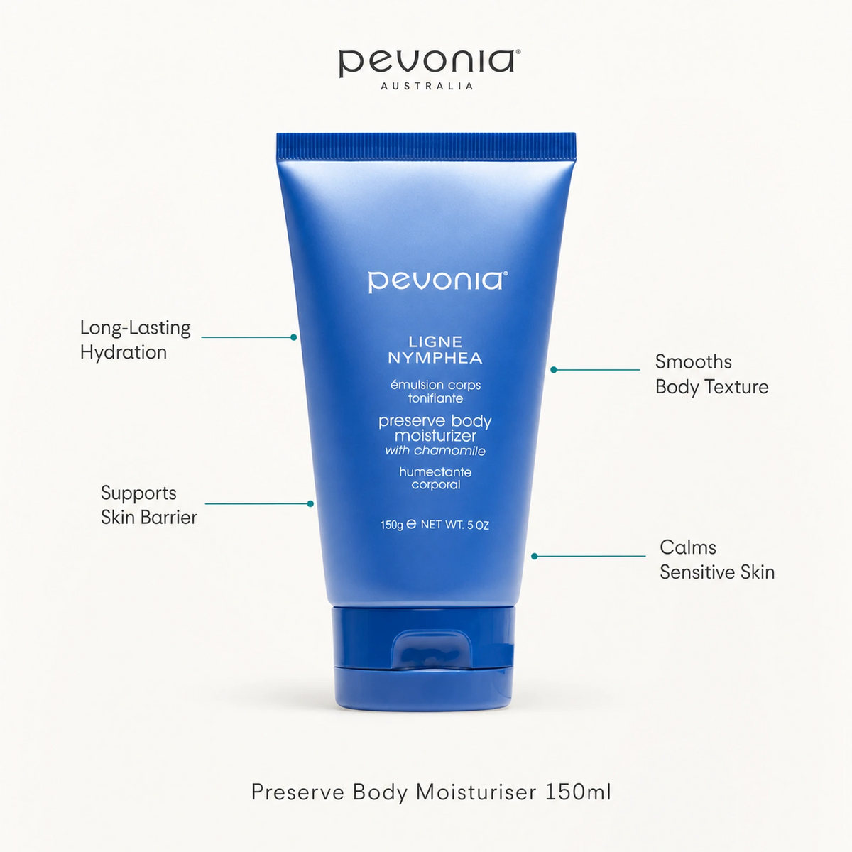 Pevonia Preserve Body Moisturiser 150ml with benefits for hydration, skin barrier support, smooth texture and sensitive skin comfort