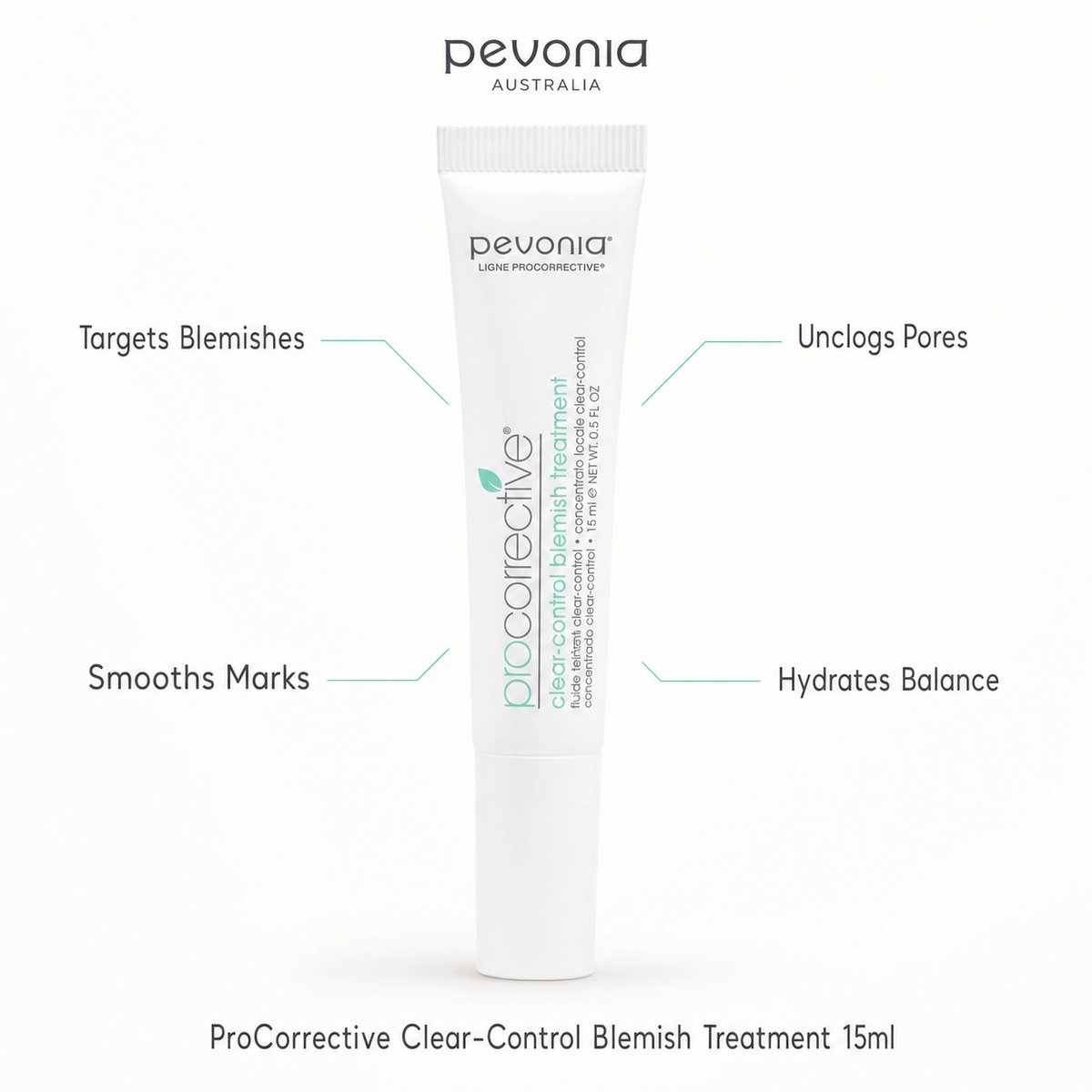 Pevonia ProCorrective Clear-Control Blemish Treatment 15ml with benefits for targeted blemish care, unclogged pores, smoother marks and balanced hydration