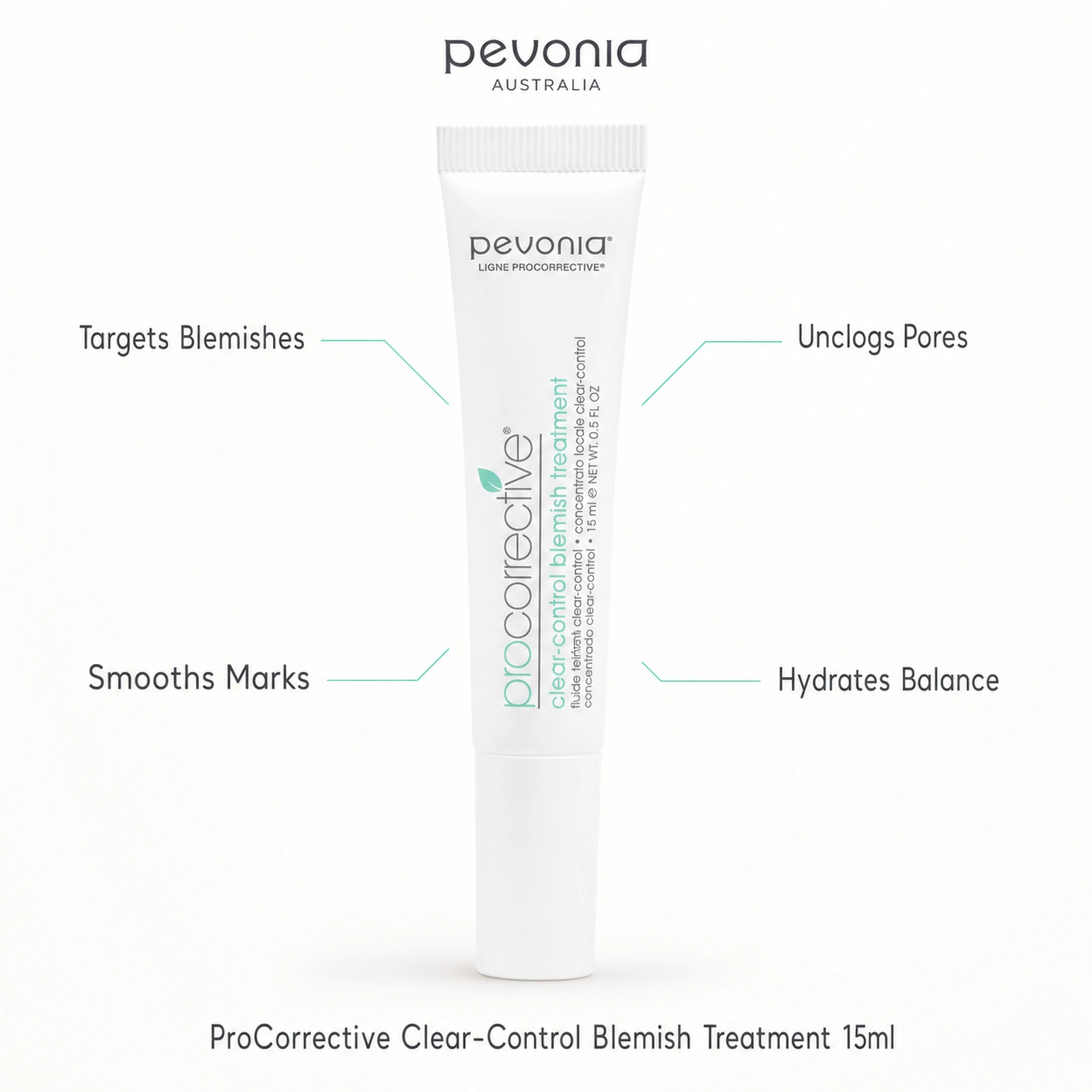 Pevonia ProCorrective Clear-Control Blemish Treatment 15ml with benefits for targeted blemish care, unclogged pores, smoother marks and balanced hydration