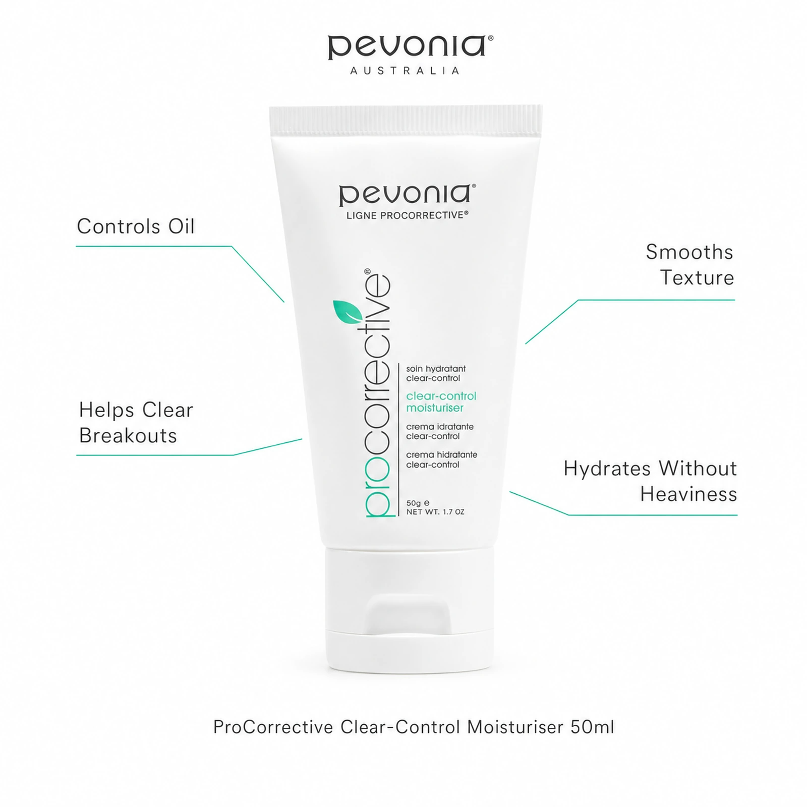 Pevonia ProCorrective Clear-Control Moisturiser 50ml with benefits for oil control, clear breakouts, smoother texture and lightweight hydration