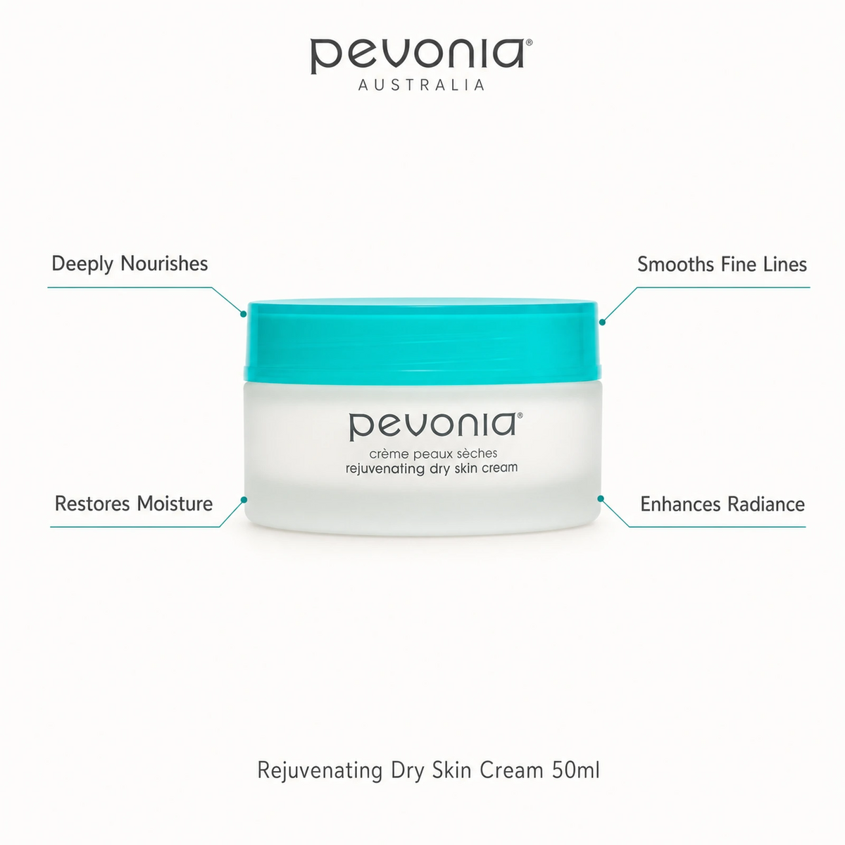 Pevonia Rejuvenating Dry Skin Cream 50ml with benefits for nourishment, moisture, fine lines and radiance