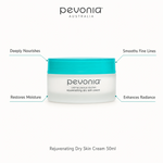 Pevonia Rejuvenating Dry Skin Cream 50ml with benefits for nourishment, moisture, fine lines and radiance