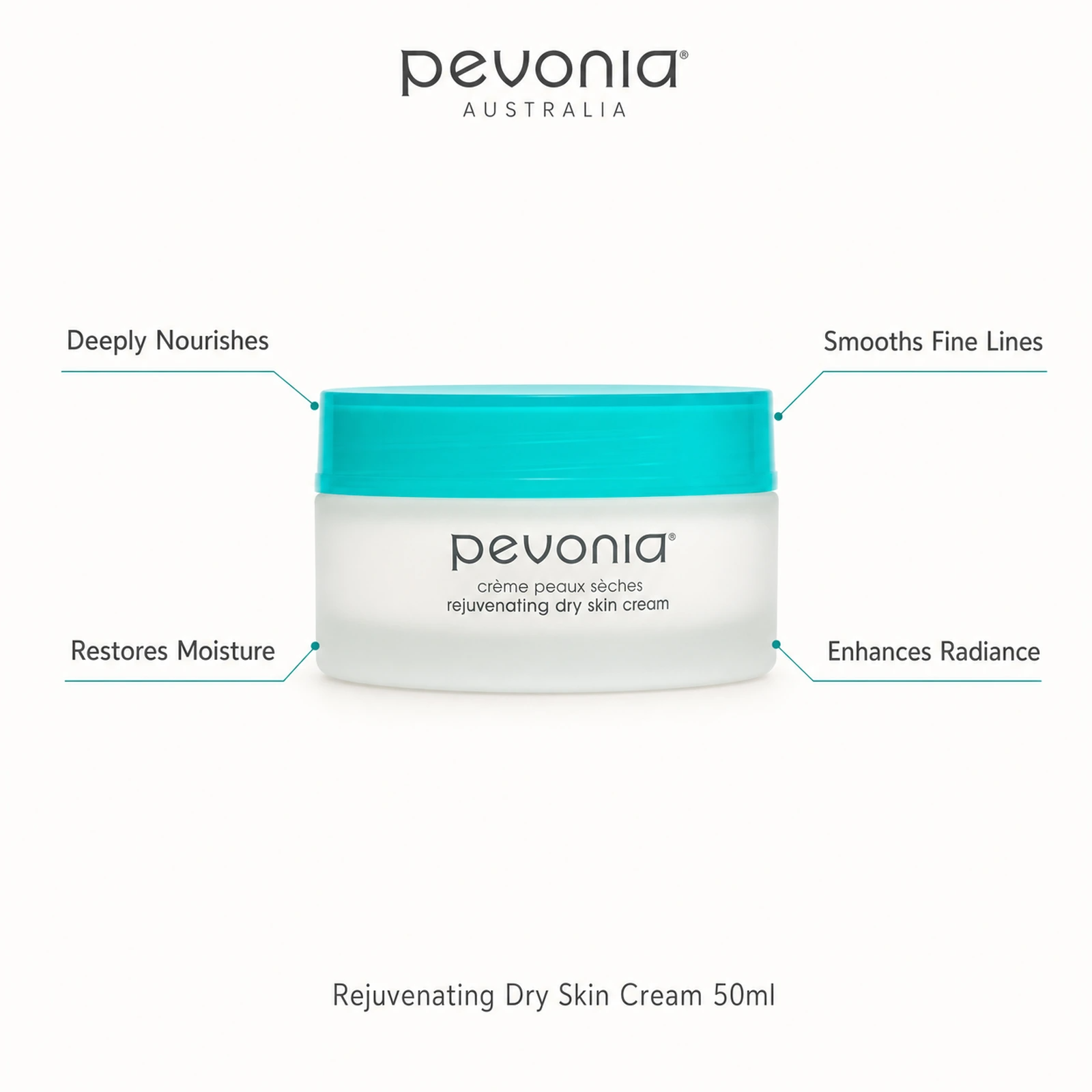 Pevonia Rejuvenating Dry Skin Cream 50ml with benefits for nourishment, moisture, fine lines and radiance