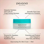 Pevonia Australia cream jar with product benefits on a gradient background