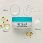 Pevonia Resurfacing Glycocides Cream 50ml ingredient flatlay with Glycolic Acid, Hyaluronic Acid, Titanium Dioxide, Chamomile Oil and Vitamin E