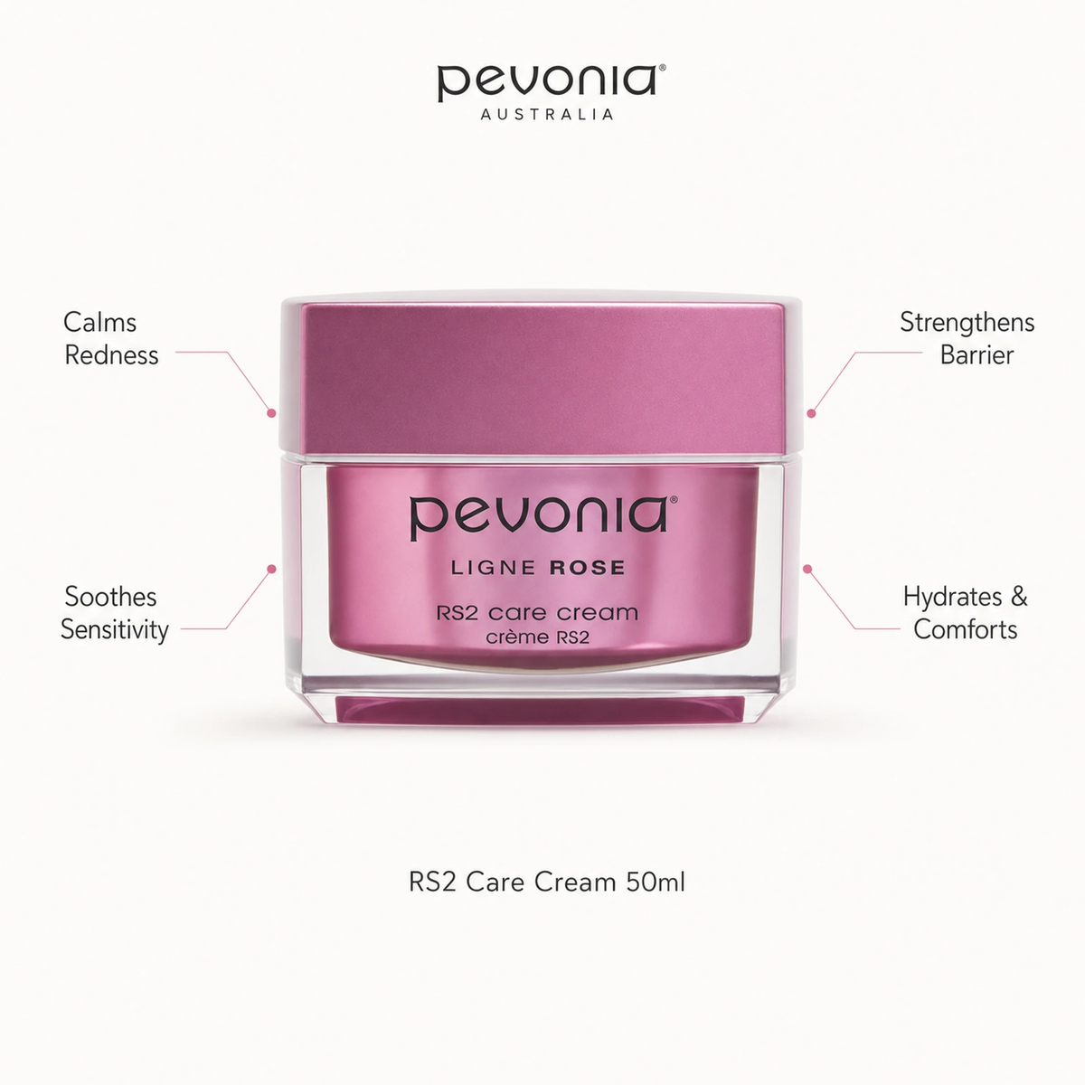 Pevonia RS2 Rosacea Care Cream 50ml with benefits for redness, sensitivity, skin barrier support and hydration