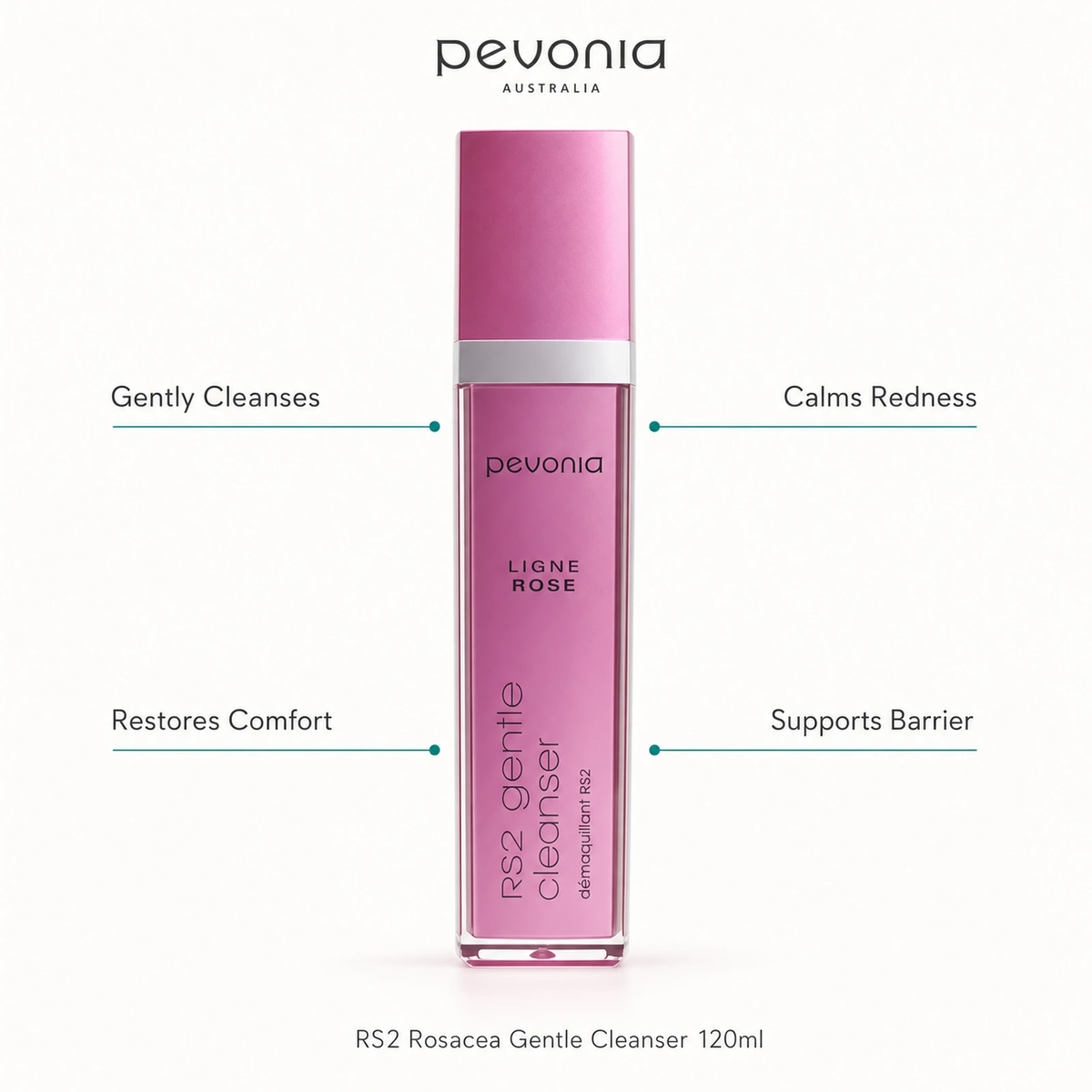 Pevonia RS2 Rosacea Gentle Cleanser 120ml with benefits for gentle cleansing, redness, comfort and skin barrier support