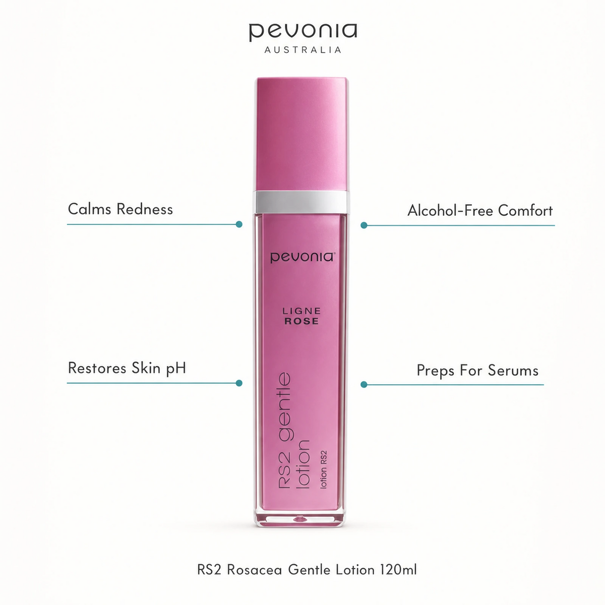 Pevonia RS2 Rosacea Gentle Lotion 120ml with benefits for redness, alcohol-free comfort, skin pH and serum preparation