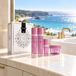 PEVONIA RS2 ROSACEA SKIN ESSENTIAL GIFT BOX in an Australian summer Christmas setting. File: pevonia-rs2-rosacea-skin-essential-gift-box-australian-summer-2026.jpg